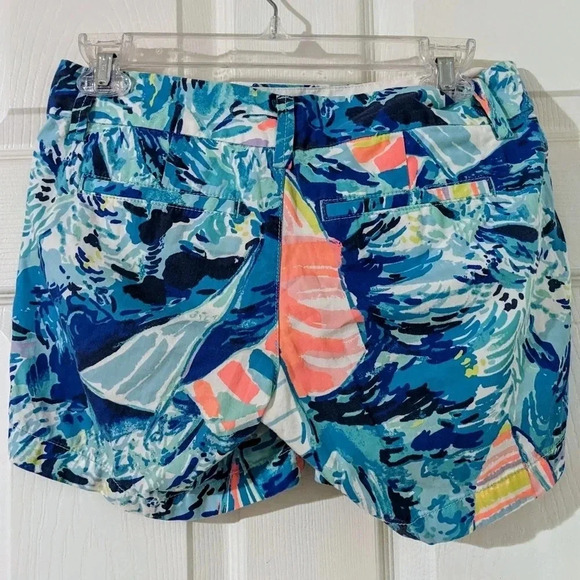 Lilly Pulitzer Callahan Sparkling Blue Hey Bay Sailboat Twill Shorts Sz. 00 XS - Picture 4 of 8